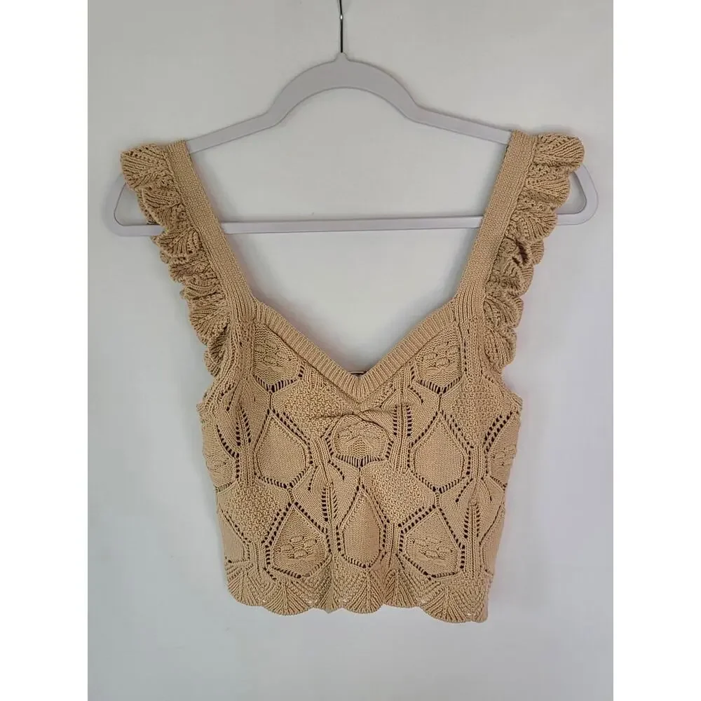 NWT Chelsea & Violet Boho Hippie Festival Crochet Ruffle Tank Top Women's Small - Picture 3 of 13